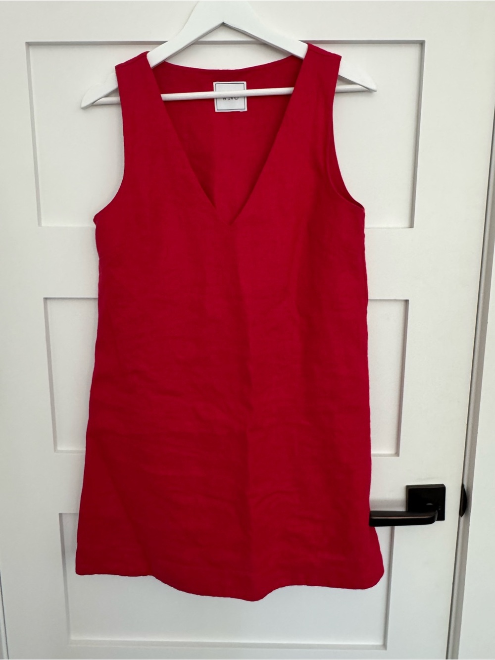 With Nothing Underneath Red Sleeveless linen Shift Dress - Classic Minimal Style